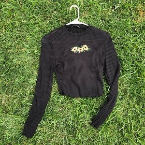Embroidered Sunflower Mesh Top